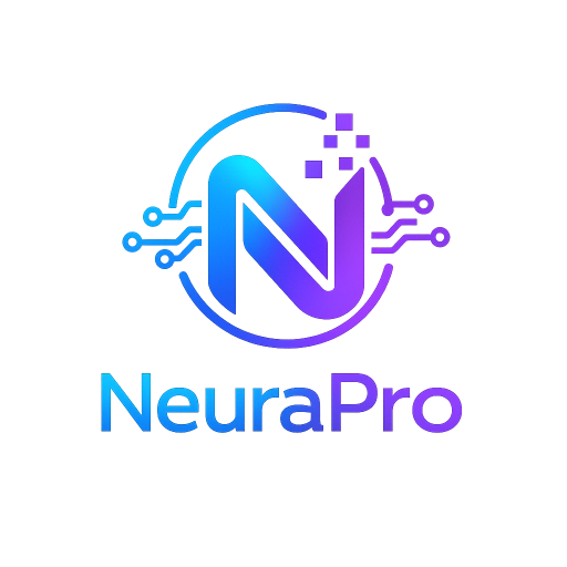 NeuraPro logo featuring a stylized blue-to-purple gradient "N" integrated with circuit lines and digital pixels, representing artificial intelligence, automation, and advanced technology.